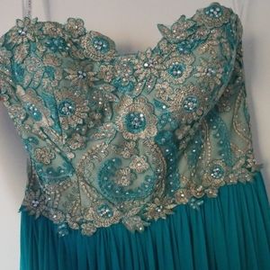Gold and teal ball gown.